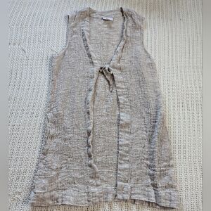 Pure J Jill 100% Linen Academia Vest Cardigan Front Tie Oatmeal Size SMALL Boho